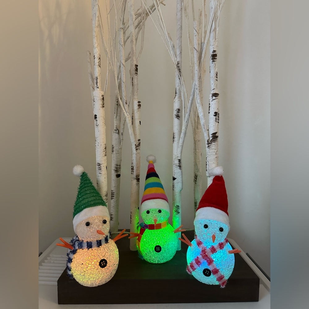 Snowman Trio with Colorful Hats LED - Set of 3